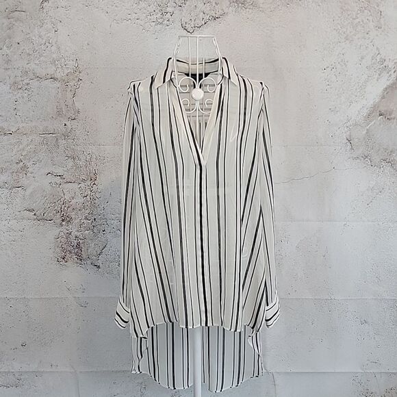 White House Black Market Striped Long Sleeve Draped Top Womens Size 8 - Picture 4 of 14
